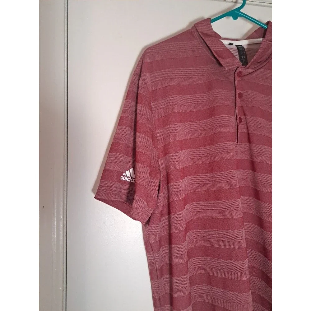 ADIDAS Men's Bliss Lilac Quiet Crimson 2 Color Striped Golf Polo Shirt XL